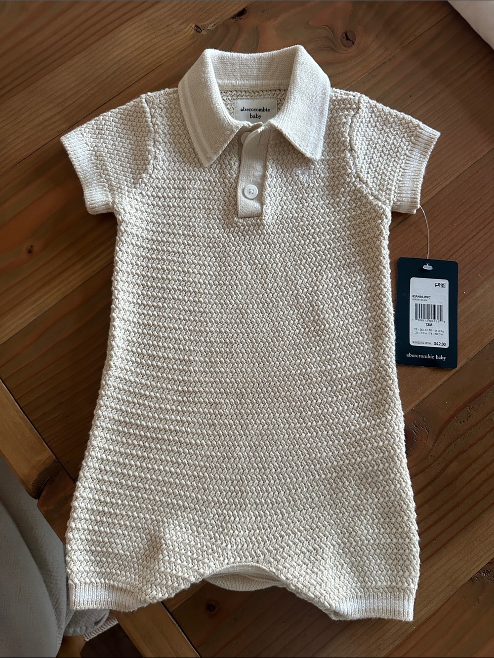 Abercrombie & Fitch Birch Cream Knit Baby Polo Romper